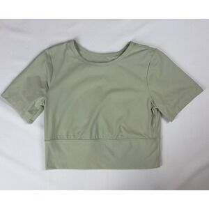 FLX Women's Cropped Athletic Top T-Shirt Light Sage Green Travel Leisure M
